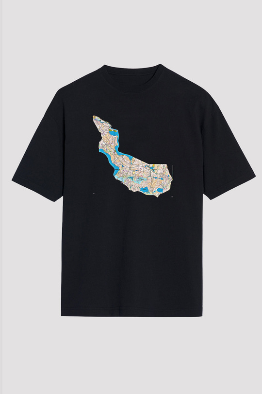 Orienteering Baskılı Unisex Siyah Oversize Tişört