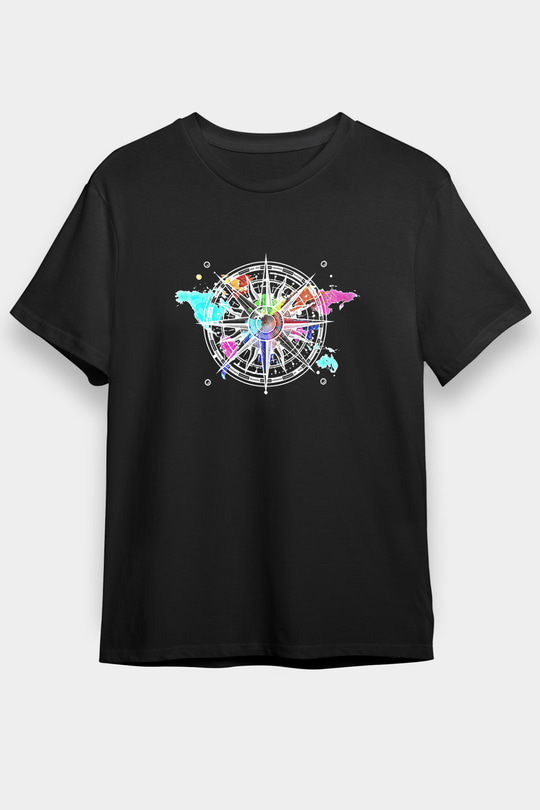 Orienteering Baskılı Unisex Siyah Tişört - Tshirt