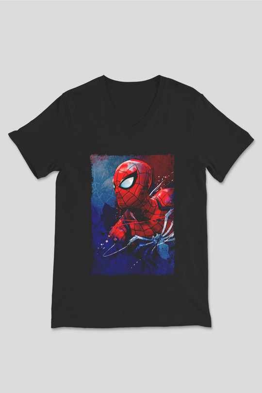Örümcek Baskılı Unisex Siyah  V Yaka Tişört