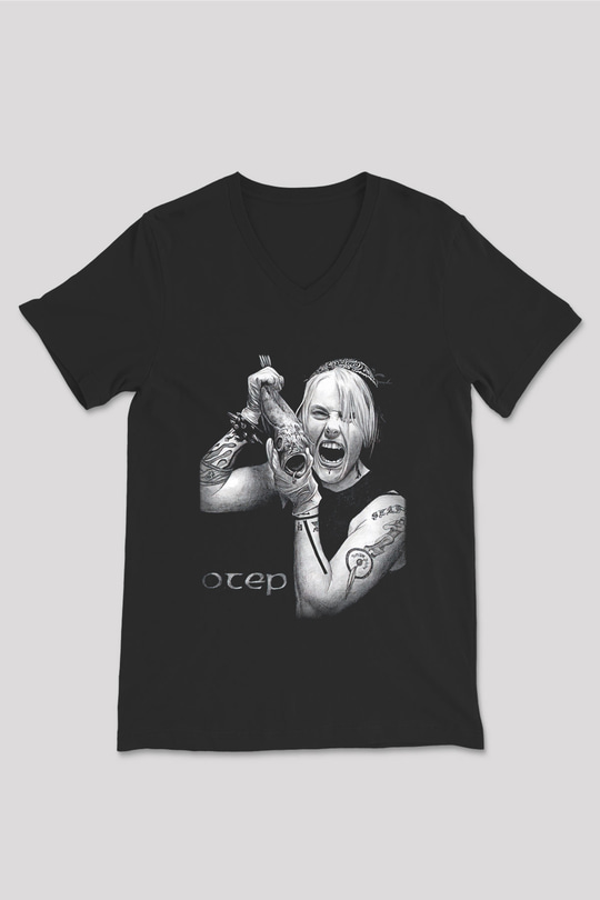 Otep Baskılı Unisex Siyah V Yaka Tişört - Tshirt