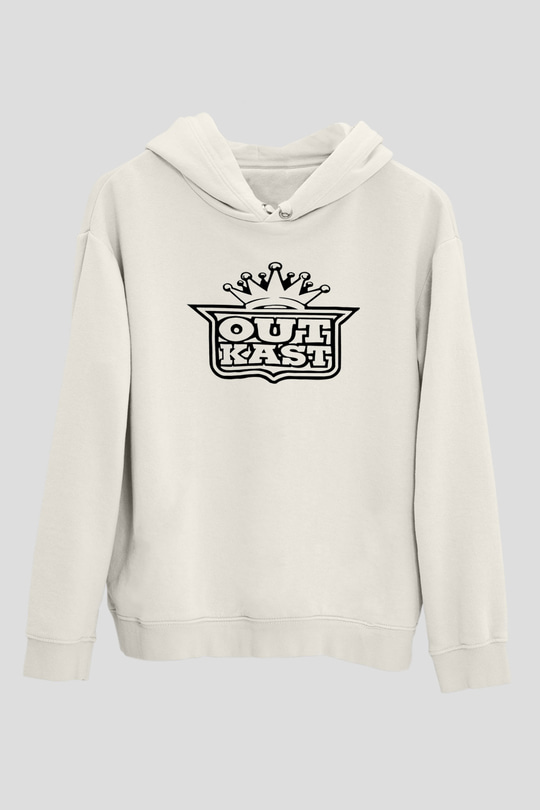 OutKast Baskılı Beyaz Unisex Kapüşonlu Sweatshirt