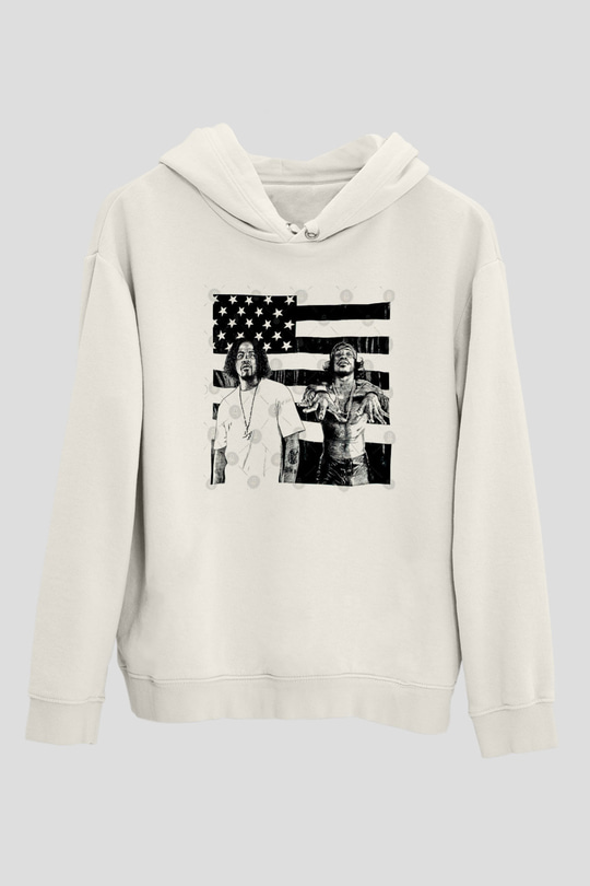OutKast Baskılı Beyaz Unisex Kapüşonlu Sweatshirt
