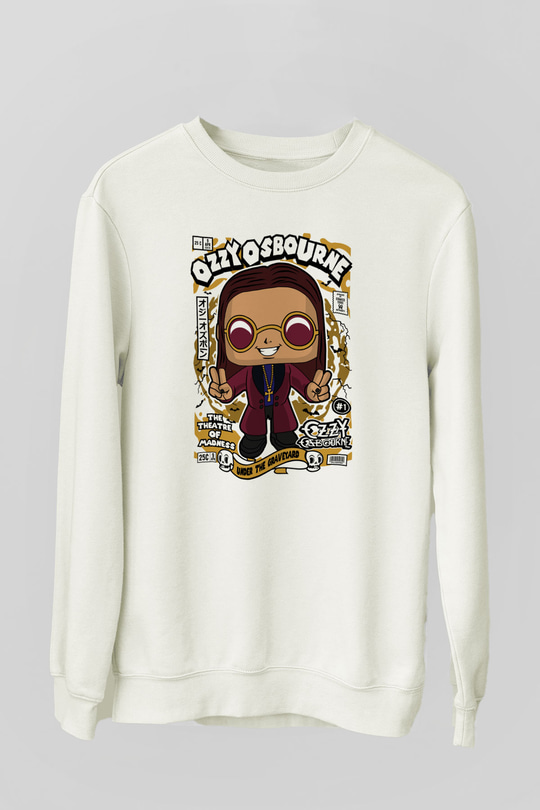 Ozzy Osbourne Baskılı Unisex Beyaz Sweatshirt