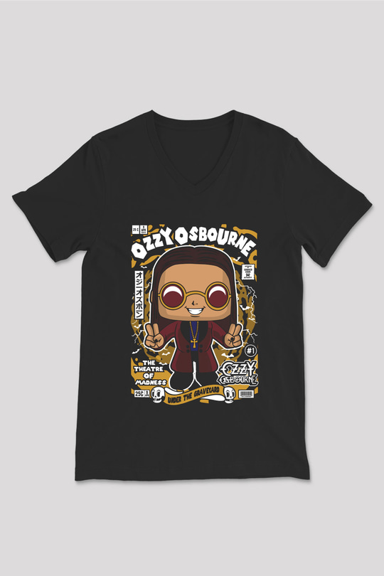 Ozzy Osbourne Baskılı Unisex Siyah V Yaka Tişört