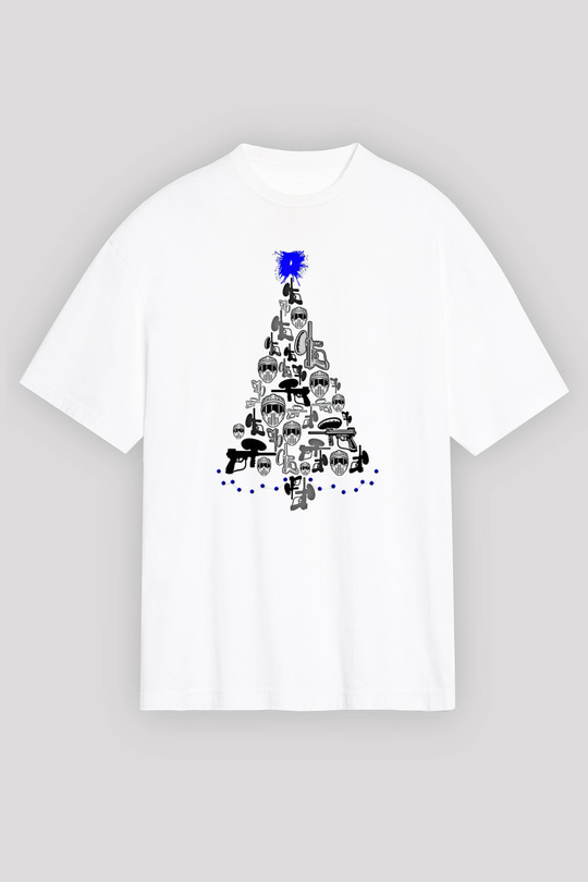 Paintball Baskılı Unisex Beyaz Oversize Tişört - Tshirt