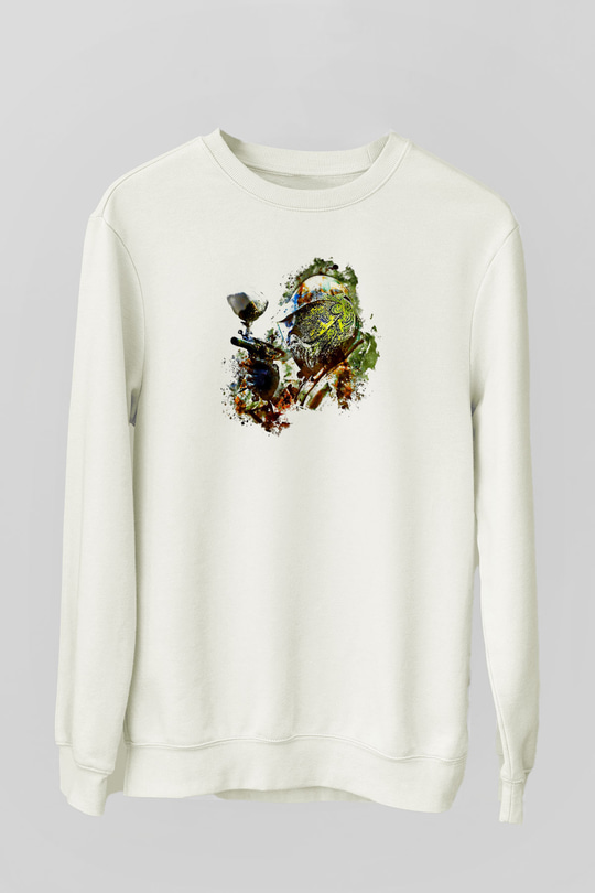Paintball Baskılı Unisex Ekru Sweatshirt