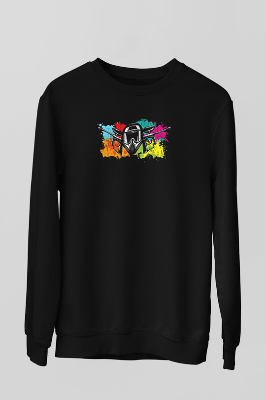 Paintball Baskılı Unisex Siyah Sweatshirt