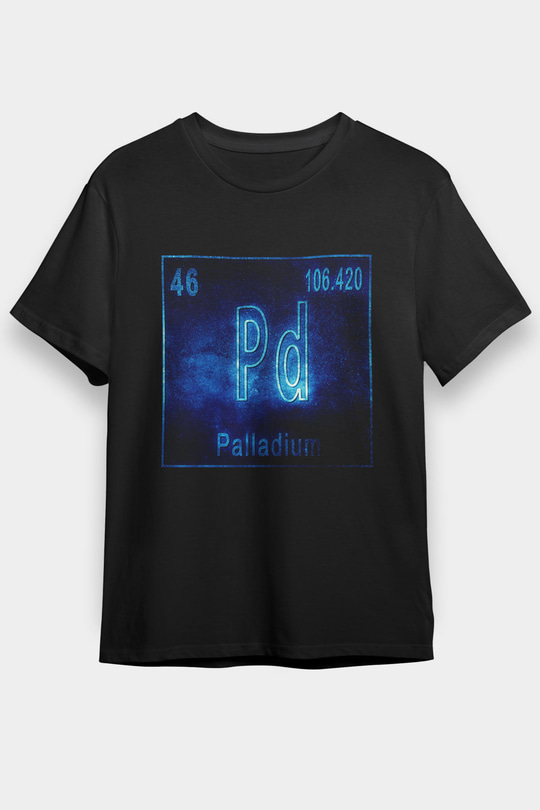 Paladyum Elementi Atom Numarası Baskılı Unisex Siyah Tişört