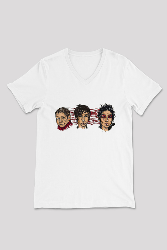 Palaye Royale Baskılı Beyaz Unisex V Yaka Tişört - Tshirt