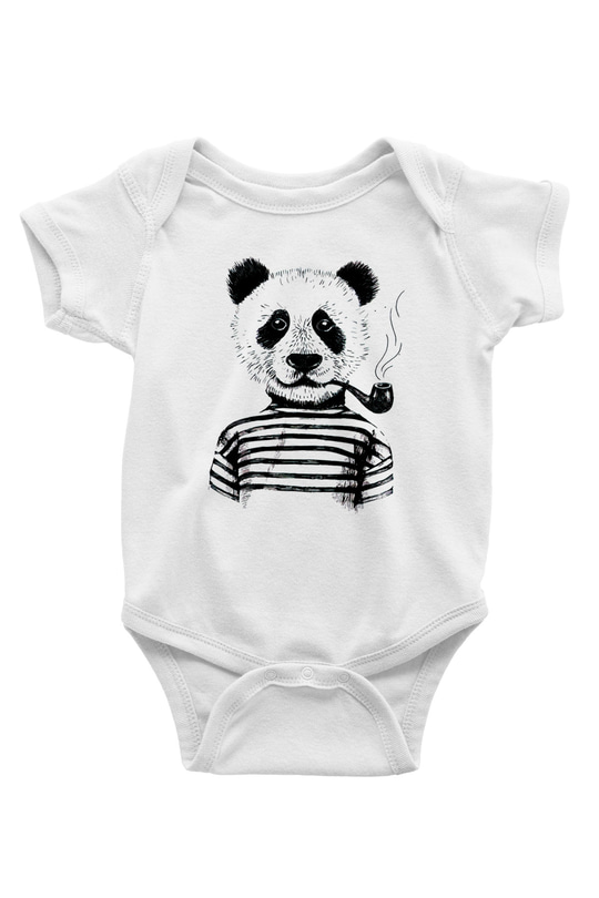 Panda Baskılı Beyaz Unisex Bebek Body - Zıbın
