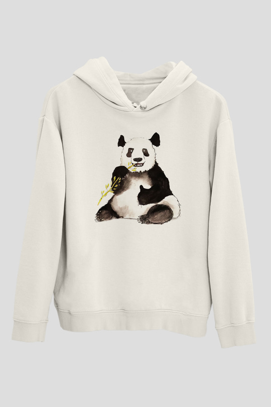 Panda Beyaz Unisex Kapşonlu Sweatshirt
