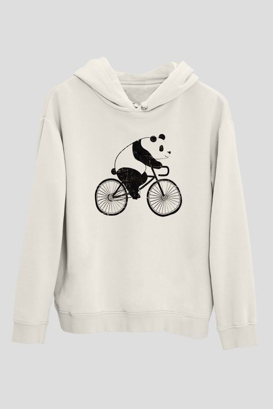 Panda Beyaz Unisex Kapşonlu Sweatshirt