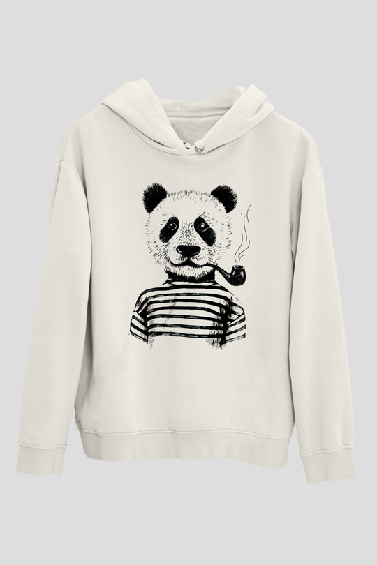 Panda Beyaz Unisex Kapşonlu Sweatshirt