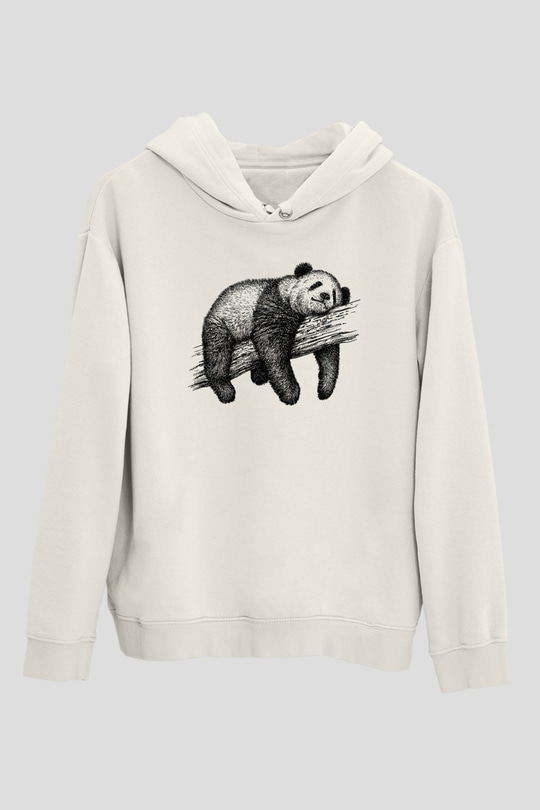 Panda Beyaz Unisex Kapşonlu Sweatshirt