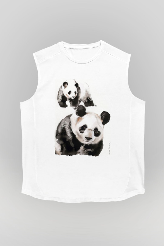 Panda Beyaz Unisex Kolsuz Tişört