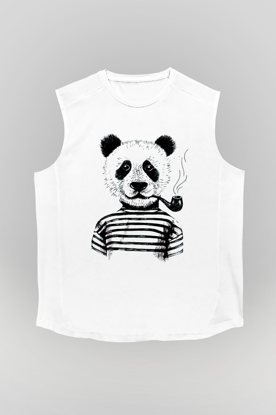 Panda Beyaz Unisex Kolsuz Tişört