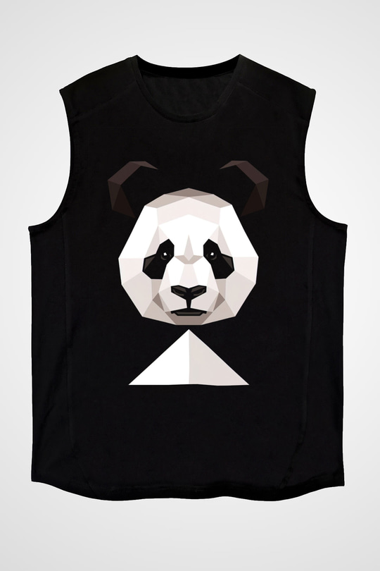 Panda Siyah Unisex Kolsuz Tişört