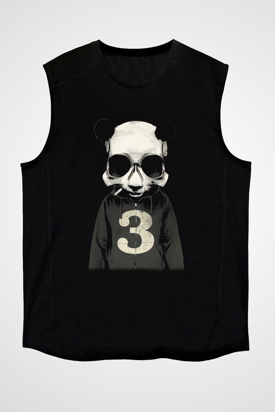 Panda Siyah Unisex Kolsuz Tişört