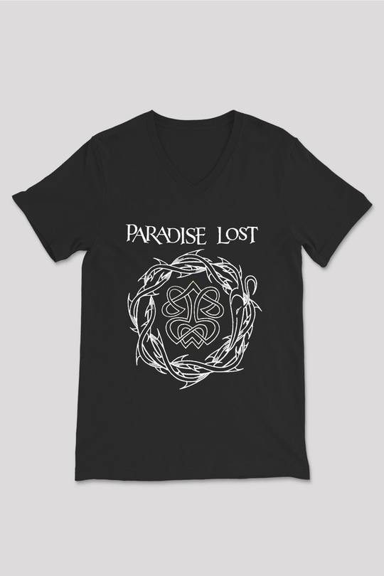 Paradise Lost Baskılı Unisex Siyah V Yaka Tişört - Tshirt