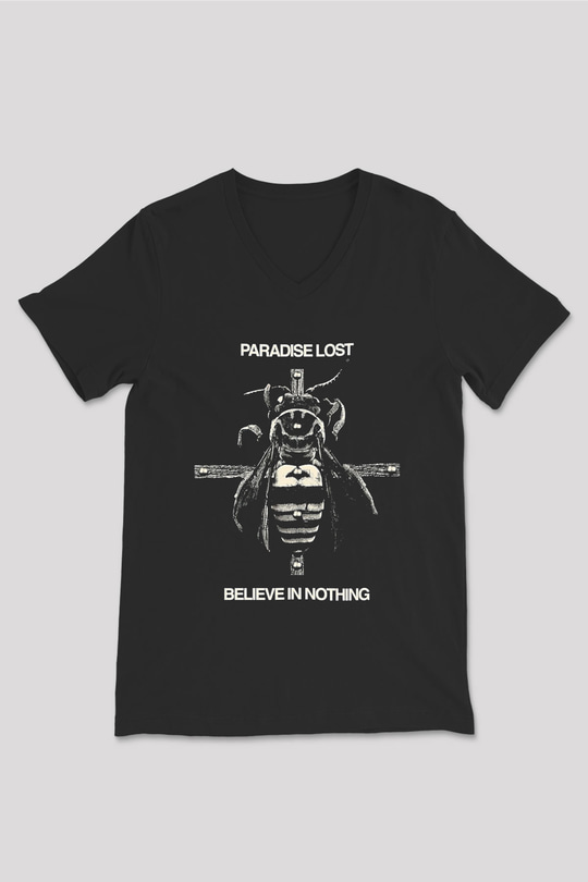 Paradise Lost Baskılı Unisex Siyah V Yaka Tişört - Tshirt