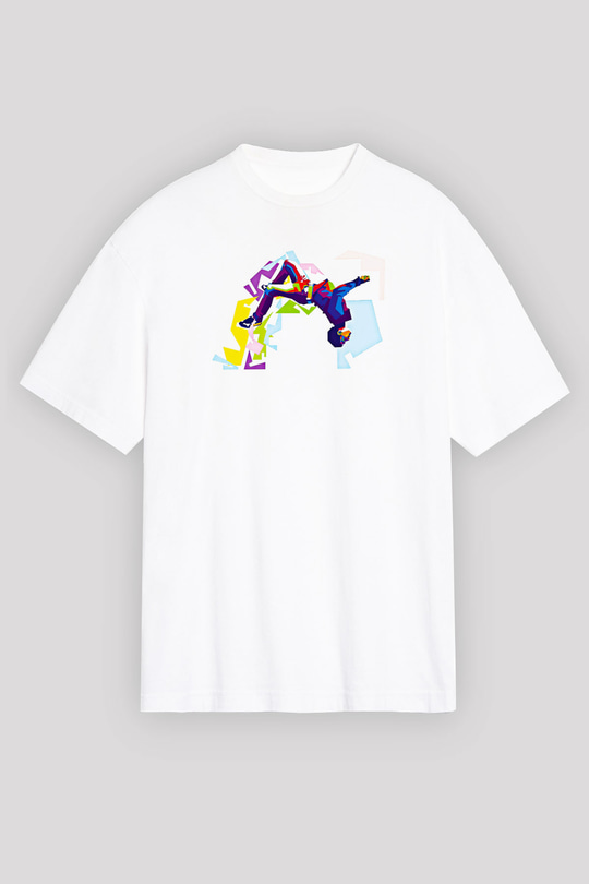 Parkour Baskılı Unisex Beyaz Oversize Tişört - Tshirt