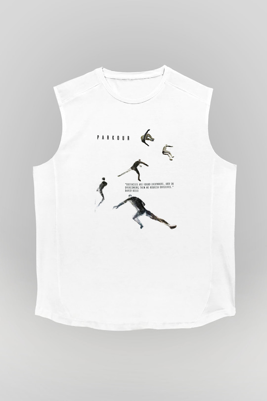 Parkour Baskılı Unisex Kolsuz Beyaz Tişört