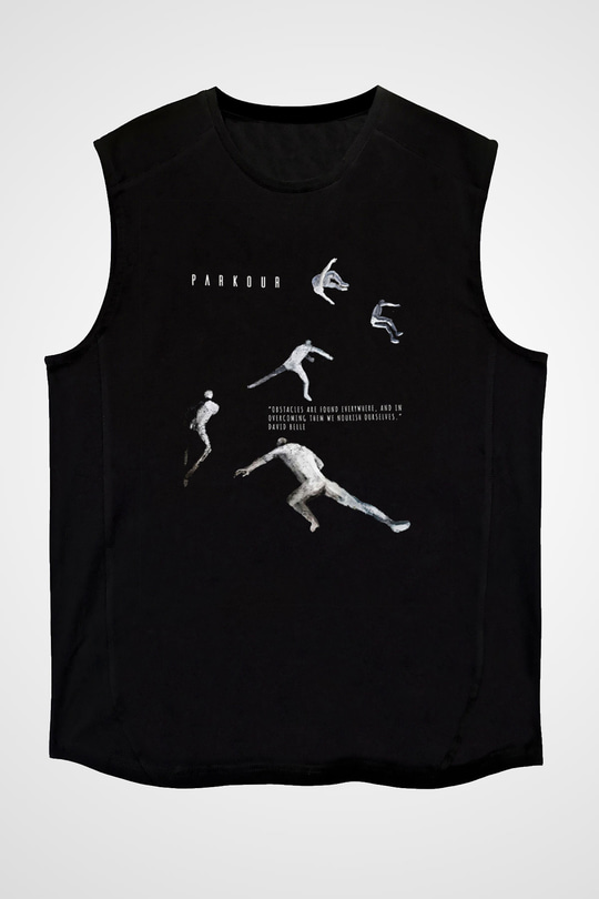 Parkour Baskılı Unisex Siyah Kolsuz Tişört