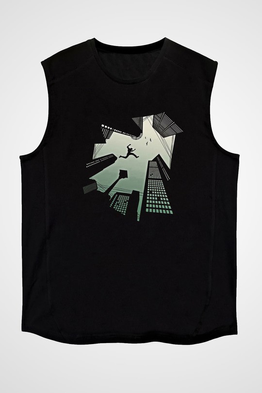 Parkour Baskılı Unisex Siyah Kolsuz Tişört