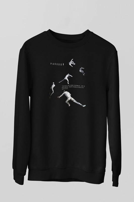 Parkour Baskılı Unisex Siyah Sweatshirt