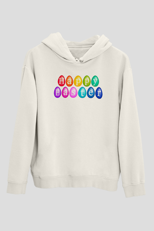 Paskalya Baskılı Beyaz Unisex Kapüşonlu Sweatshirt
