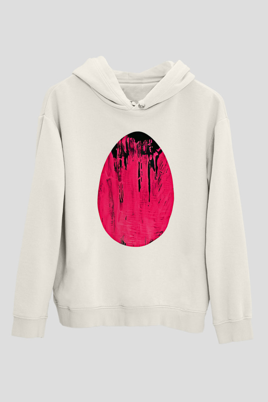 Paskalya Baskılı Beyaz Unisex Kapüşonlu Sweatshirt