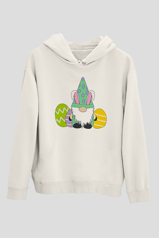 Paskalya Baskılı Beyaz Unisex Kapüşonlu Sweatshirt