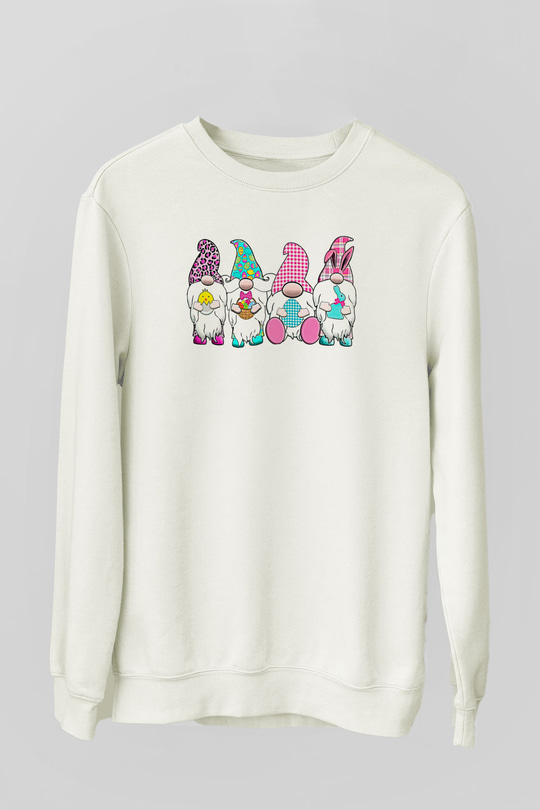Paskalya Baskılı Beyaz Unisex Sweatshirt