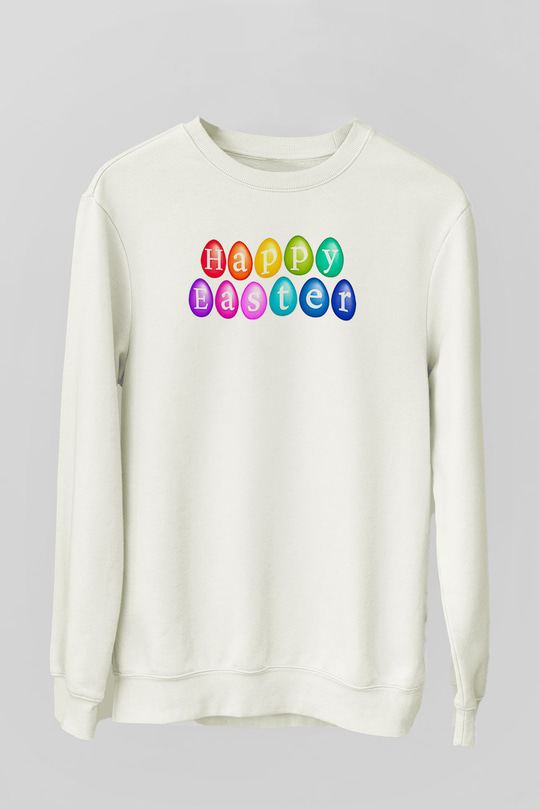 Paskalya Baskılı Beyaz Unisex Sweatshirt
