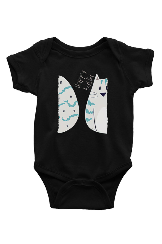 Paskalya Baskılı Unisex Siyah Bebek Body - Zıbın