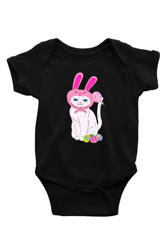 Paskalya Baskılı Unisex Siyah Bebek Body - Zıbın