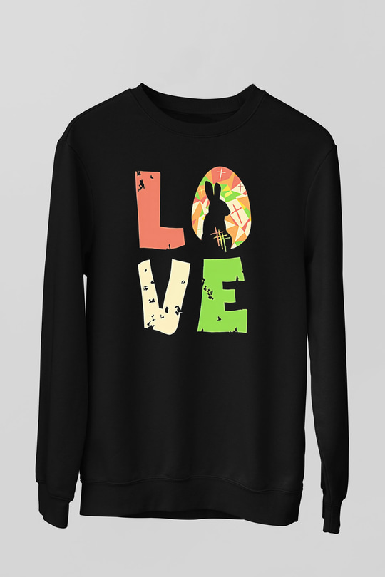 Paskalya Baskılı Unisex Siyah Sweatshirt