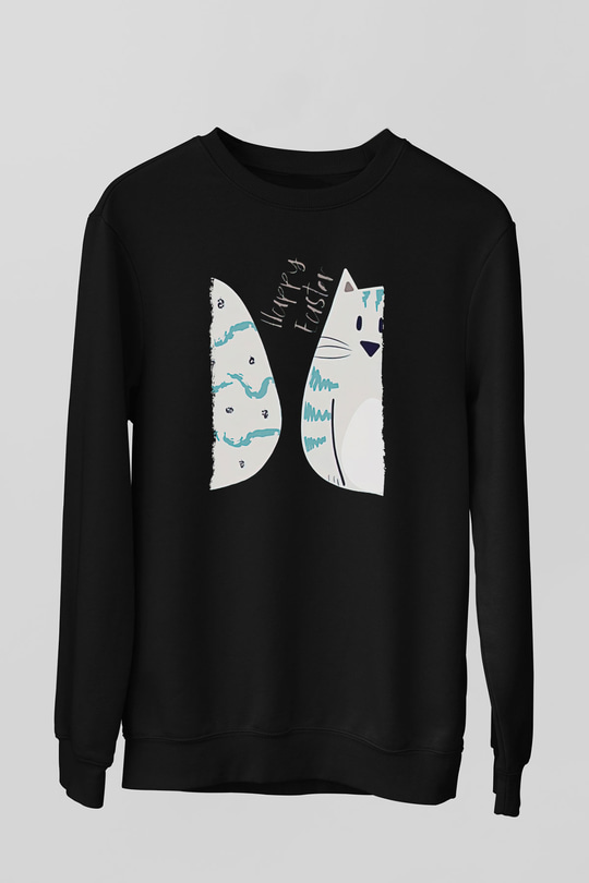 Paskalya Baskılı Unisex Siyah Sweatshirt
