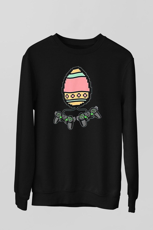 Paskalya Baskılı Unisex Siyah Sweatshirt
