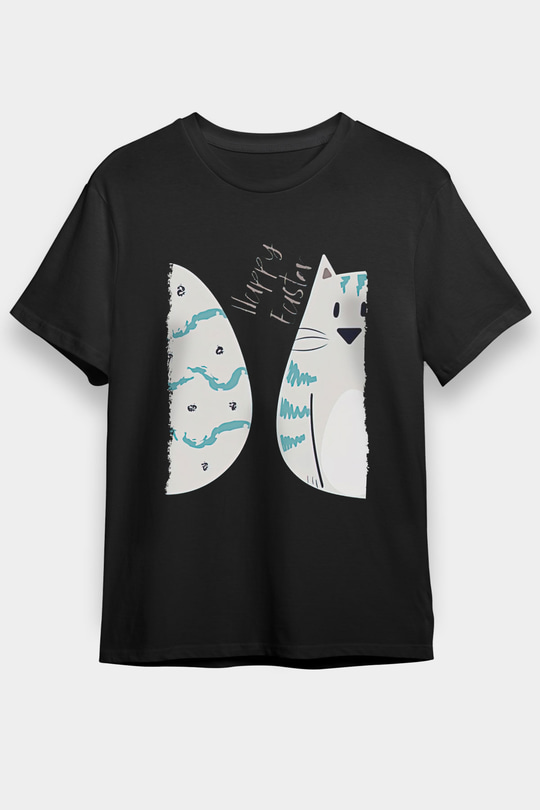 Paskalya Baskılı Unisex Siyah Tişört - Tshirt