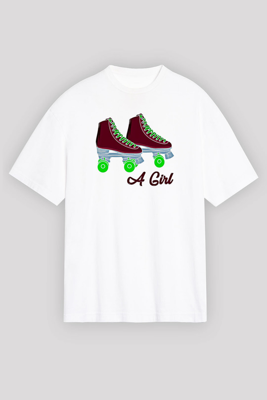 Paten Baskılı Unisex Beyaz Oversize Tişört - Tshirt