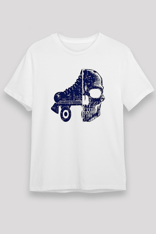 Paten Baskılı Unisex Beyaz Tişört - Tshirt