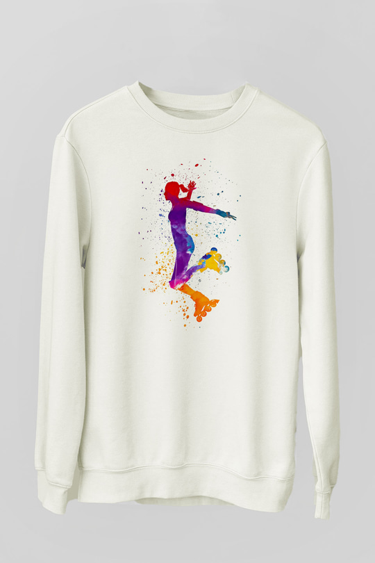 Paten Baskılı Unisex Ekru Sweatshirt
