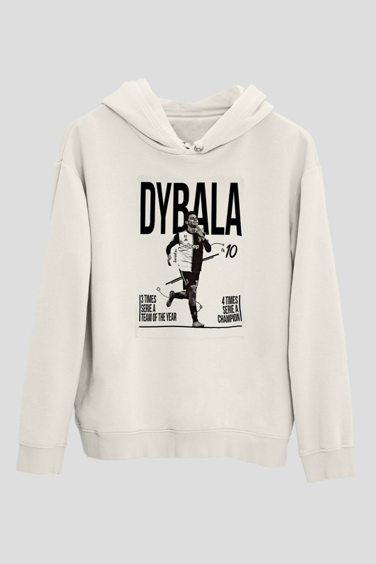 Paulo Dybala Baskılı Beyaz Unisex Kapüşonlu Sweatshirt