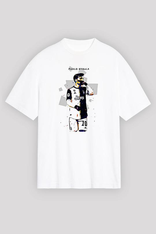 Paulo Dybala Baskılı Beyaz Unisex Oversize Tişört - Tshirt