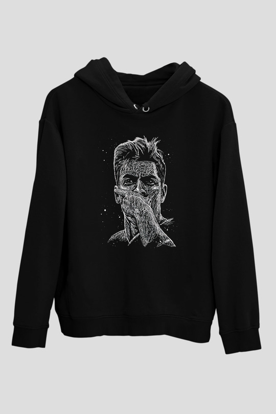 Paulo Dybala Baskılı Unisex Siyah Kapüşonlu Sweatshirt