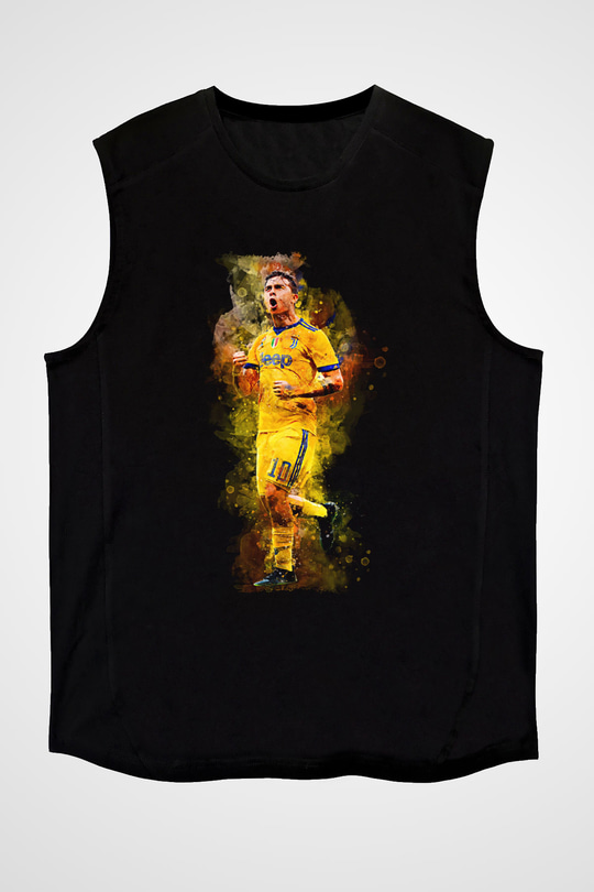Paulo Dybala Baskılı Unisex Siyah Kolsuz Tişört - Tshirt