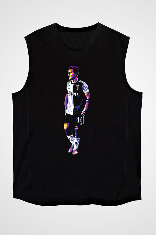 Paulo Dybala Baskılı Unisex Siyah Kolsuz Tişört - Tshirt