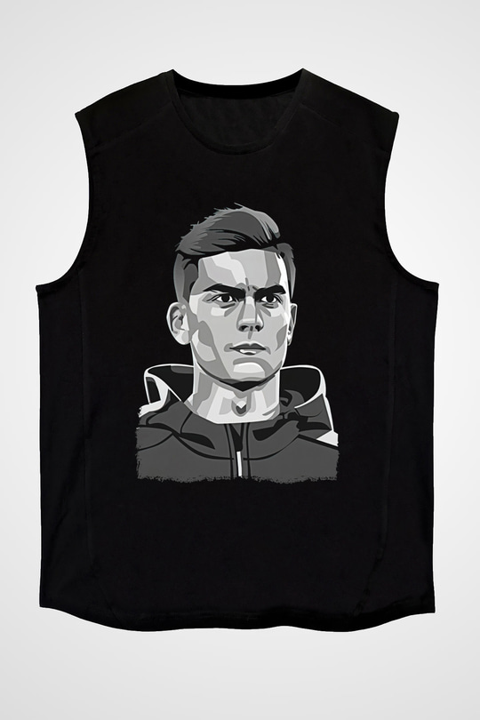 Paulo Dybala Baskılı Unisex Siyah Kolsuz Tişört - Tshirt