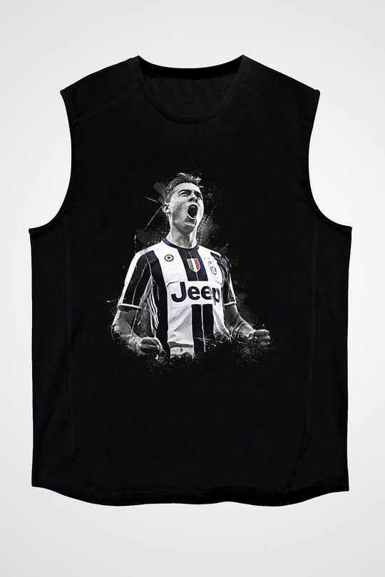 Paulo Dybala Baskılı Unisex Siyah Kolsuz Tişört - Tshirt